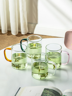 忆壶茶玻璃杯家用水杯子套装客厅一人一色凉水杯带把手耐热喝水杯