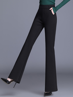 春秋微喇叭裤女高腰显瘦大码高个子加长版垂感黑色弹力休闲西装裤