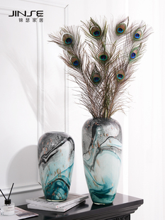 现代轻奢水墨画艺术玻璃花瓶摆件玄关餐桌装 饰客厅插花花器样板间