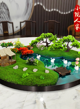 新中式大圆桌转盘中间摆花酒店餐厅装饰品摆设景观盆景摆件摆设