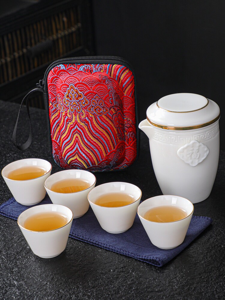 旅行茶具一壶五杯功夫茶便携式快客杯套装陶瓷简约随身包户外露营