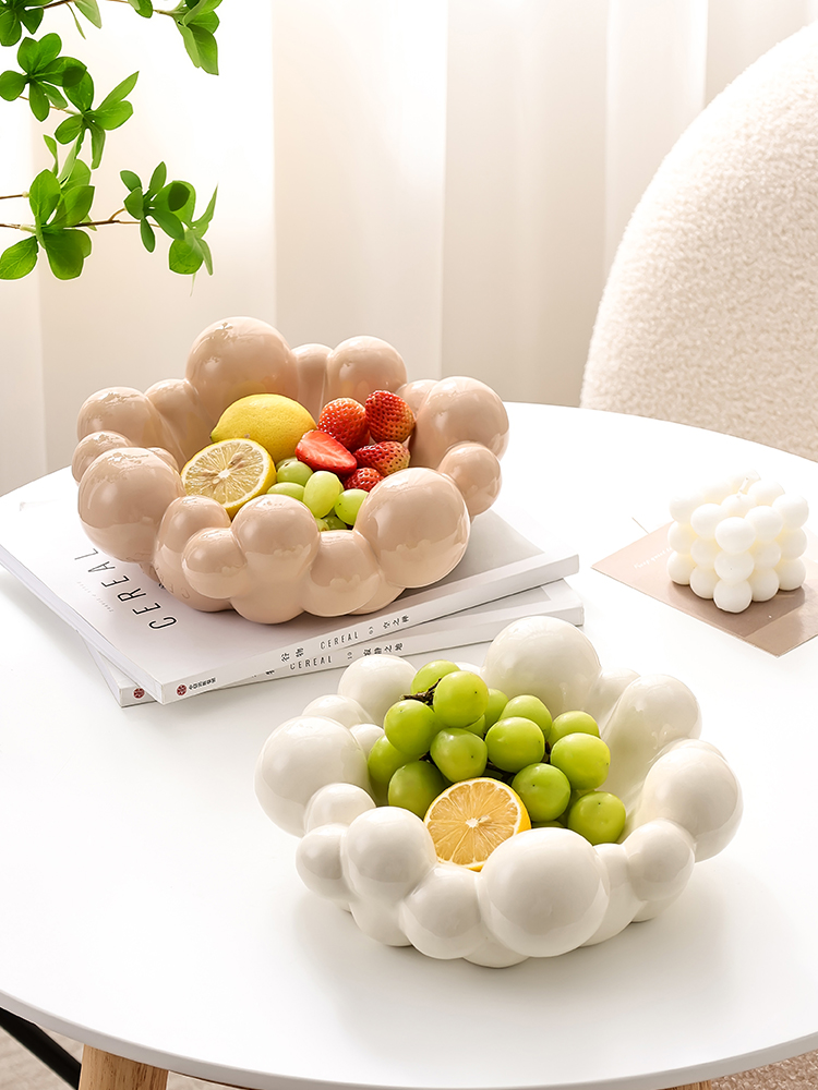 水果盘客厅家用2025新款高颜值茶几果盘轻奢风高档托盘陶瓷干果盘