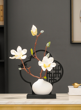 中式仿真海棠花盆景屏风摆件客厅装饰品玄关电视柜酒柜办公室景观