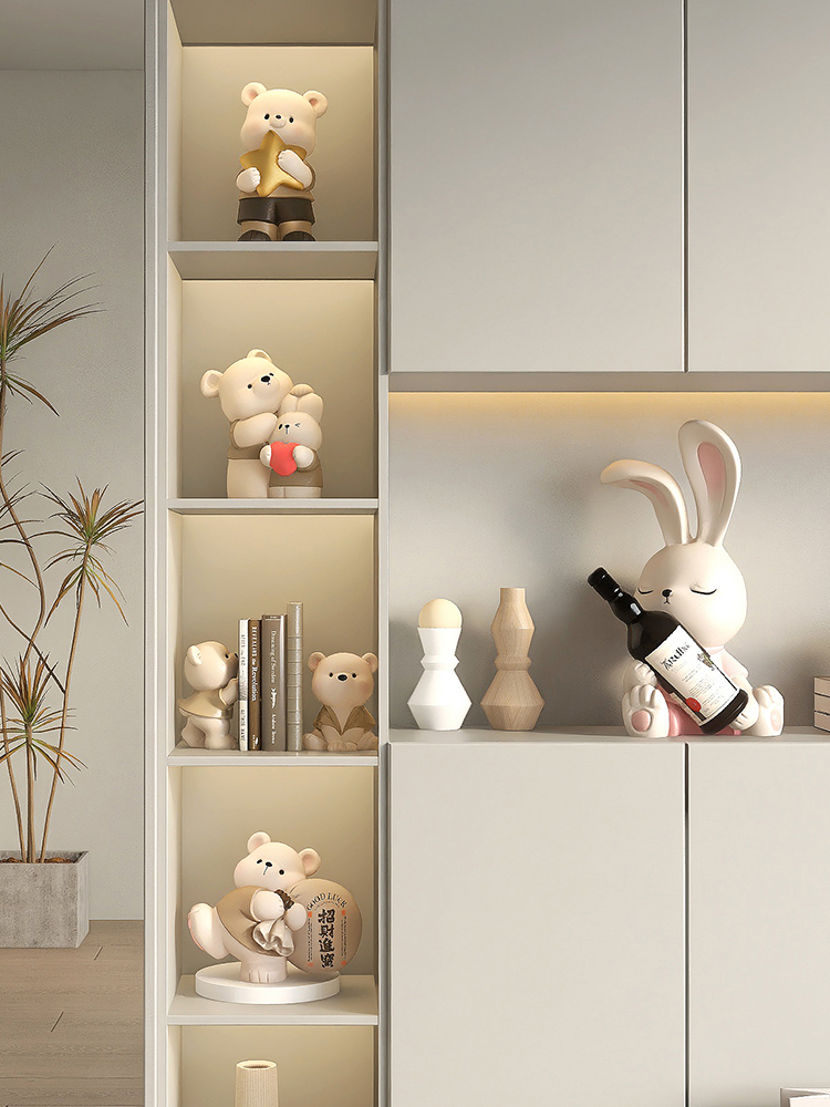 奶油风熊摆件套装玄关餐边柜客厅电视柜酒柜装饰品乔迁新居礼品