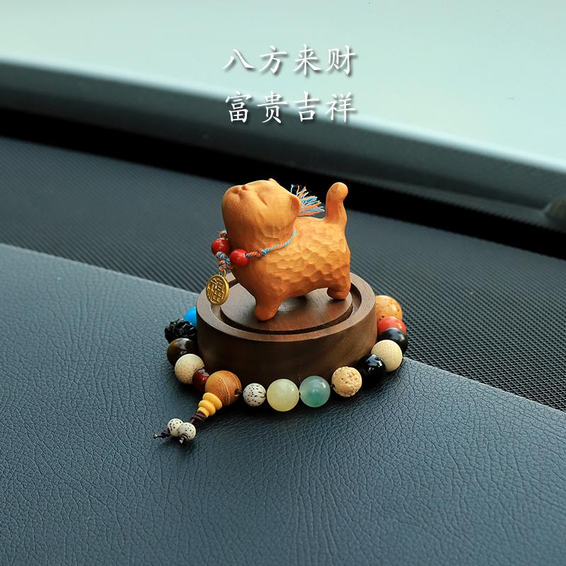 车载金檀木福猫车摆件车内装饰品中控台香薰2025新款可爱木雕