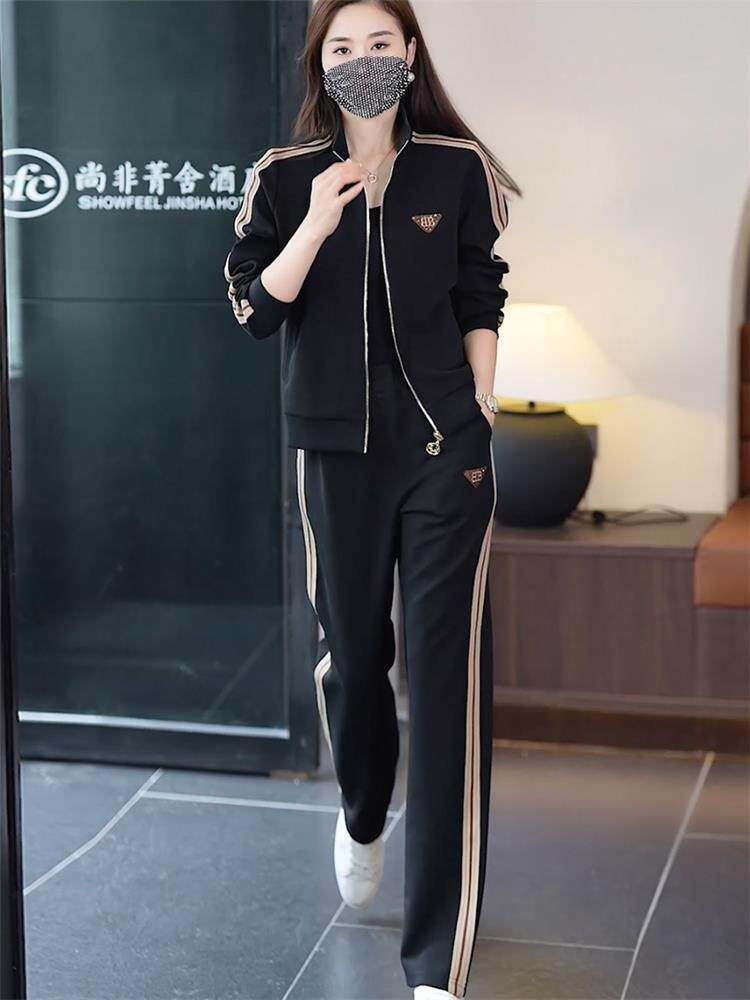 中年妈妈休闲时尚运动服套装女士春季2026新款大码宽松长裤两件套