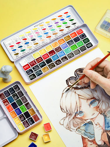 固体水彩颜料分装水彩工具套装24色40色官方配色迷你铁盒糖果色肤