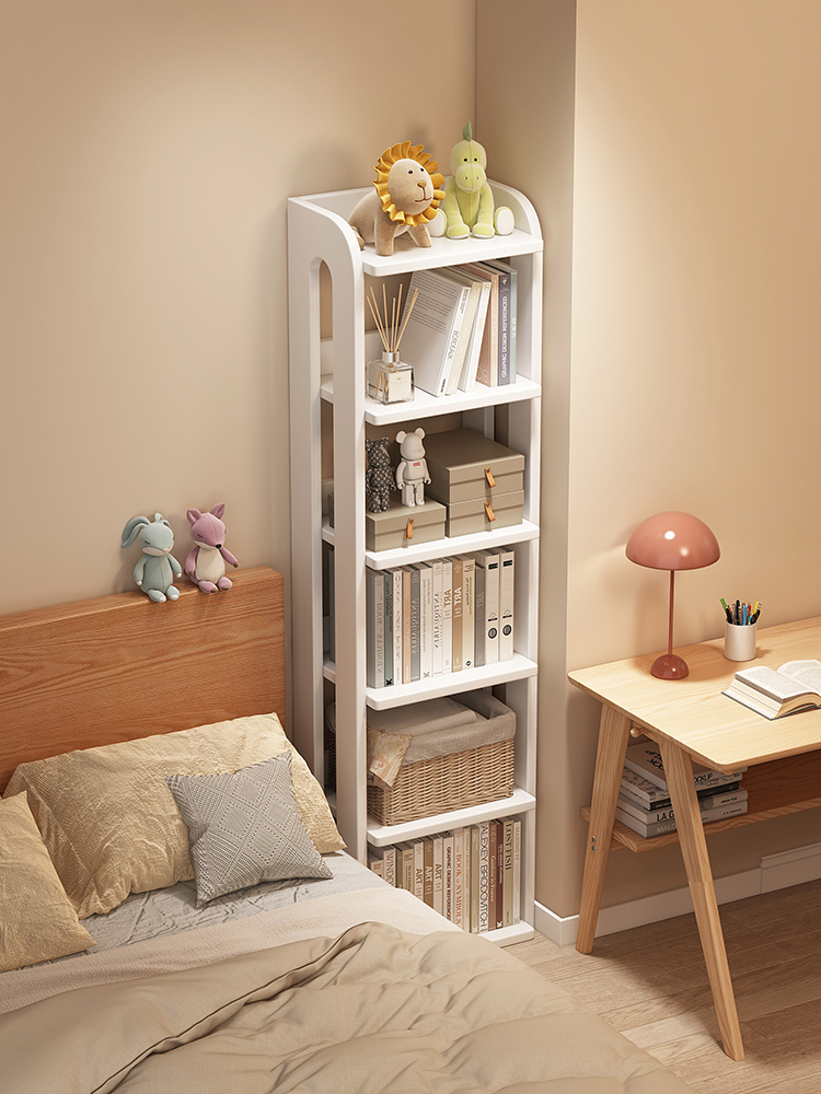 实木书架床头落地置物架学生家用夹缝小窄柜儿童多层简易小书柜子