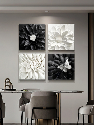 高档蝴蝶餐厅装修画黑白方形立体质感画客厅沙发背景墙挂画