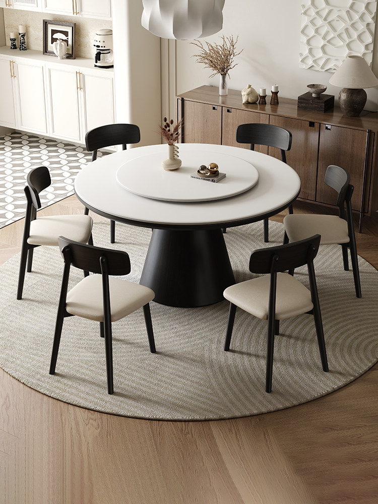 圆形实木岩板餐桌椅组合家用小户型带转盘饭桌现代简约电磁炉圆桌,住宅家具,岩板餐桌,淘宝优惠券,粉丝福利购,淘宝优惠卷