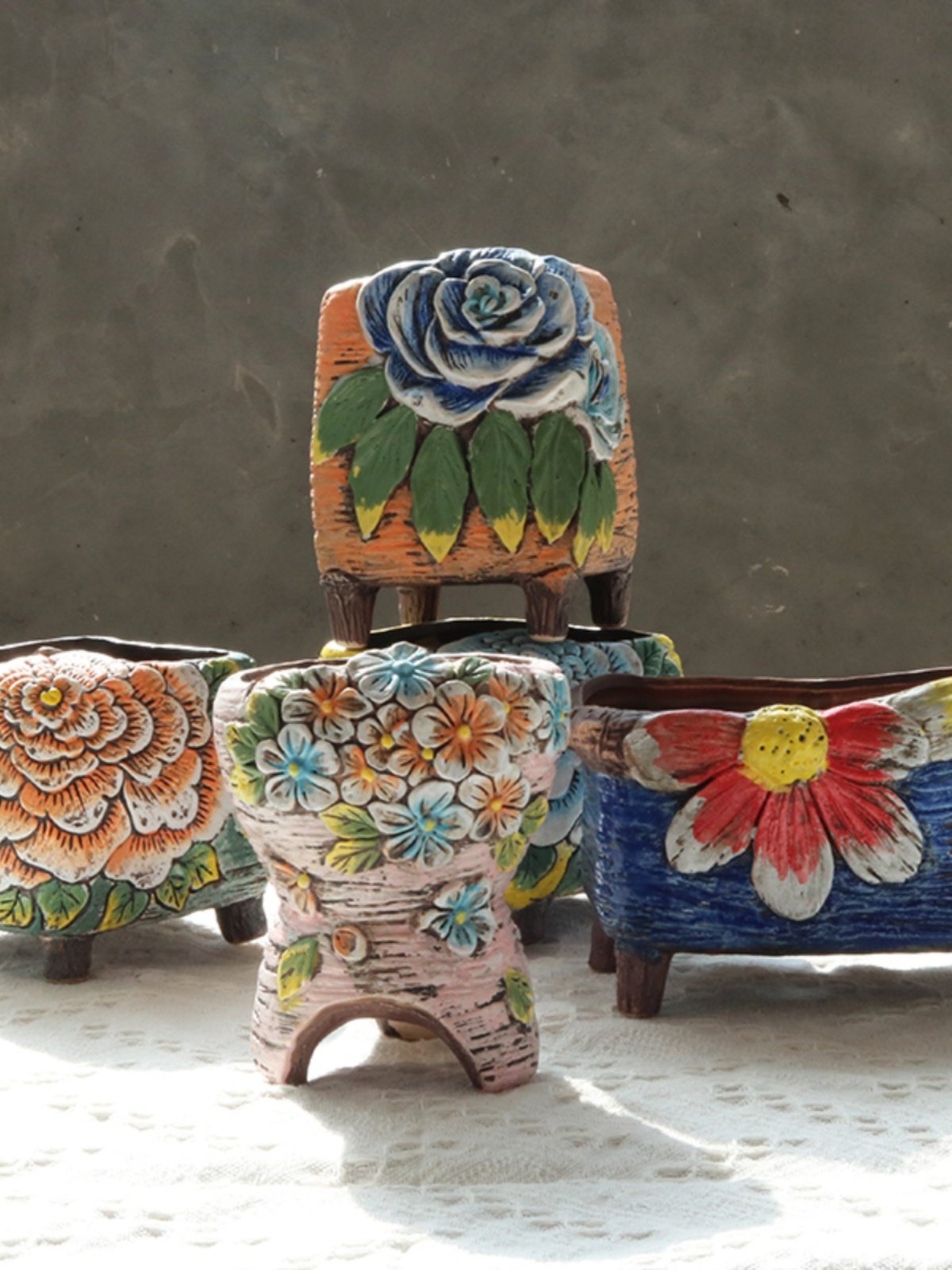 述息 手绘多肉花盆粗陶透气手刻花韩式浮雕复古老桩创意方形高盆,鲜花速递/花卉仿真/绿植园艺,花盆,淘宝优惠券,粉丝福利购,淘宝优惠卷