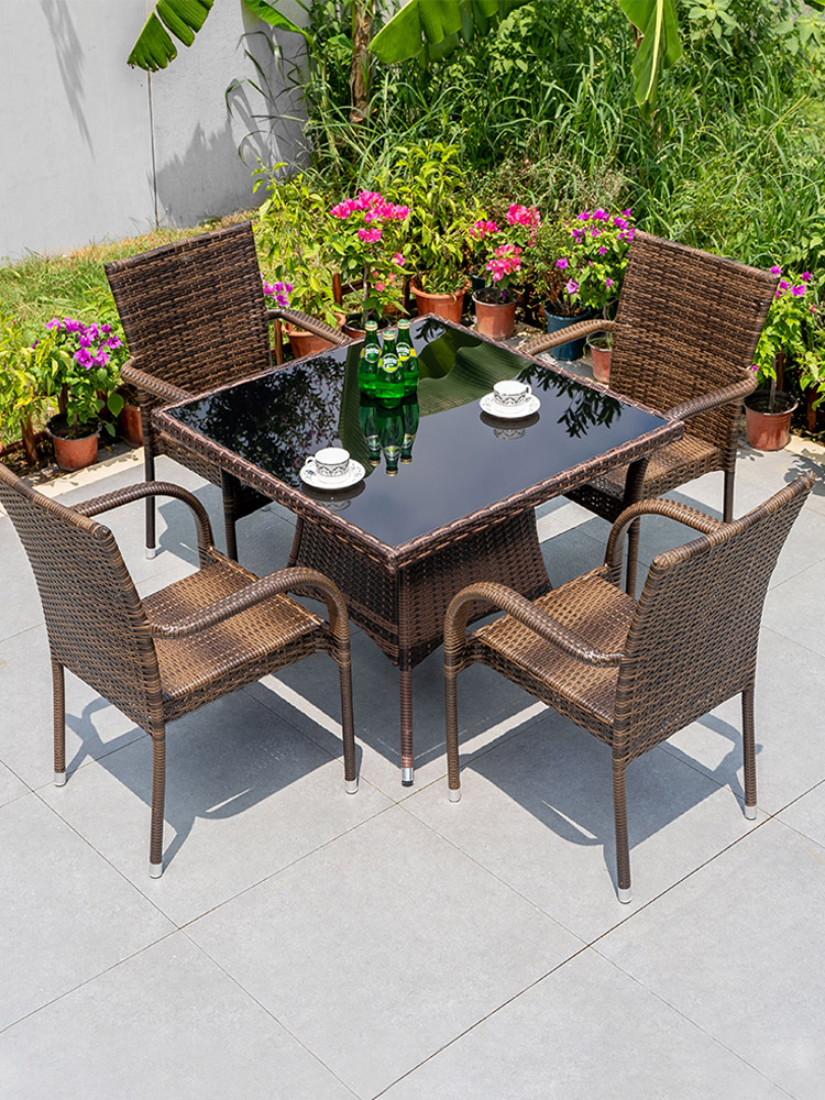 户外桌椅庭院藤椅露天阳台室外花园露台藤编茶桌椅休闲五件套组合
