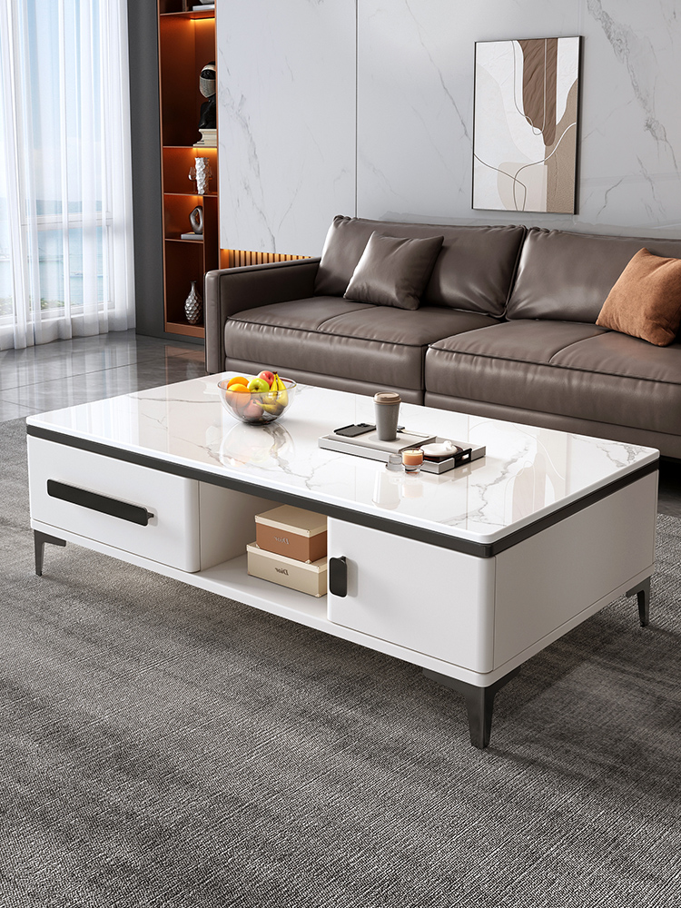 岩板茶桌客厅家用小户型简约现代轻奢高级感可伸缩电视柜茶几组合