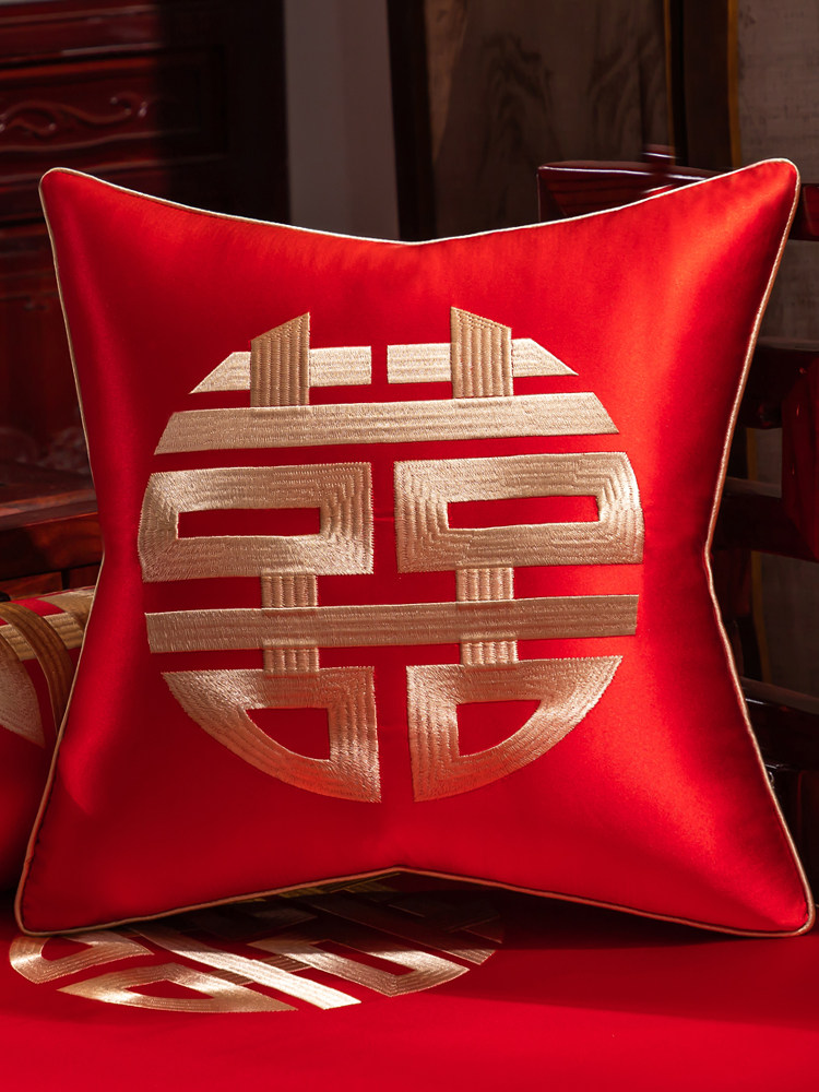 新中式婚庆抱枕客厅沙发靠垫红色结婚喜字刺绣靠枕婚房床头靠背垫,居家布艺,靠垫/抱枕,淘宝优惠券,粉丝福利购,淘宝优惠卷