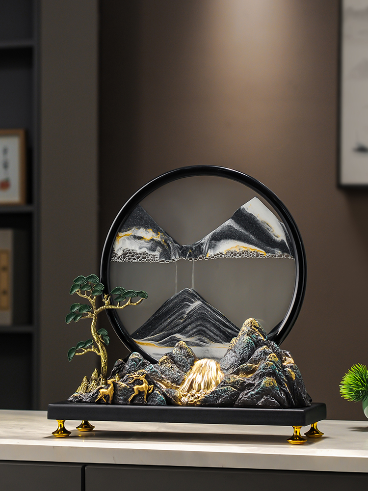 办公室流水生财假山流沙画摆件高端新中式客厅玄关装饰品乔迁礼物