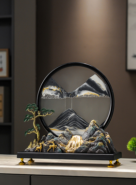 办公室流水生财假山流沙画摆件高端新中式客厅玄关装饰品乔迁礼物