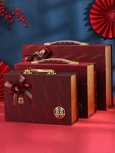 订婚礼金箱彩礼钱盒子婚礼下聘金礼箱提亲三金结婚用品大全钱箱子