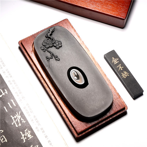 安徽歙砚 精品小楷砚台《寒梅傲雪》精品老坑砚台歙砚小楷可压纸