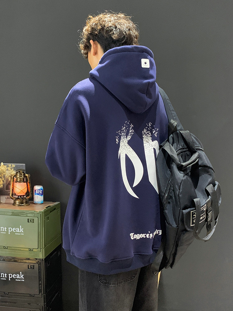 美式高街卫衣男连帽春秋季新款潮牌加绒加厚重磅外套男生硬挺帽衫