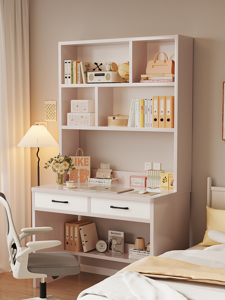 实木书桌书架一体初高中学生学习桌书柜小户型卧室小型电脑桌家用