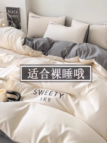 轻奢柔软水洗棉四件套高档刺绣被罩轻奢床笠被套宿舍床单三件套