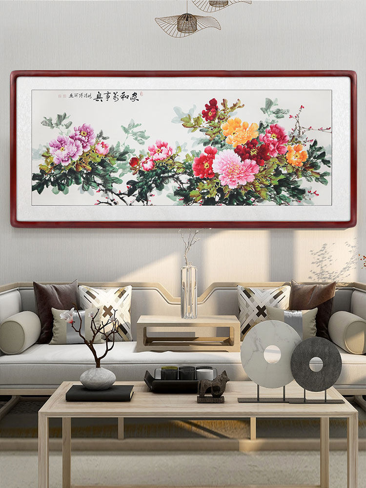 国色天香国画牡丹手绘挂画花开富贵客厅背景墙壁花鸟图招财装饰画