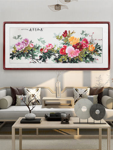 国色天香国画牡丹手绘挂画花开富贵客厅背景墙壁花鸟图招财装饰画