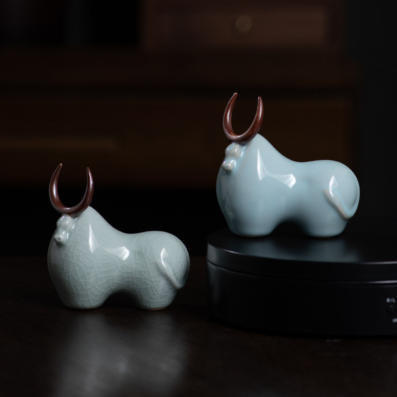 廷怀窑 汝窑牛年茶宠牛转乾坤精品创意茶宠摆件桌面摆件 汝瓷可养,餐饮具,茶宠摆件,淘宝优惠券,粉丝福利购,淘宝优惠卷
