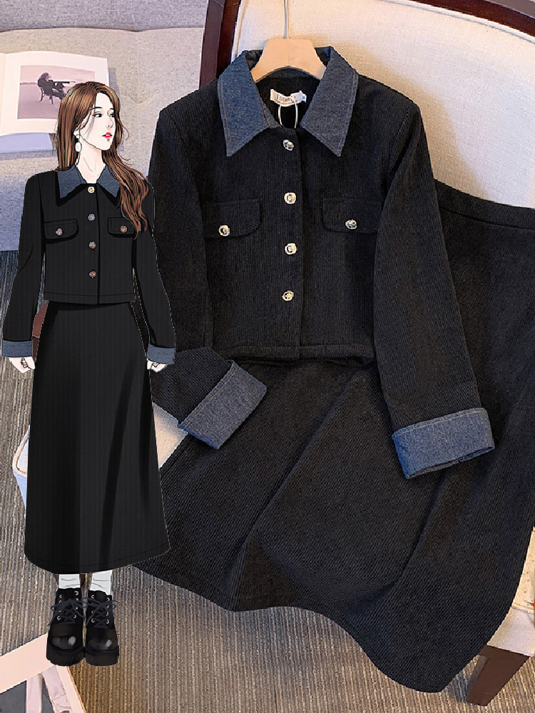 大码翻领小香风短外套两件套女秋冬微胖mm遮肉显瘦加绒半身裙套装,女装/女士精品,时尚套装,淘宝优惠券,粉丝福利购,淘宝优惠卷