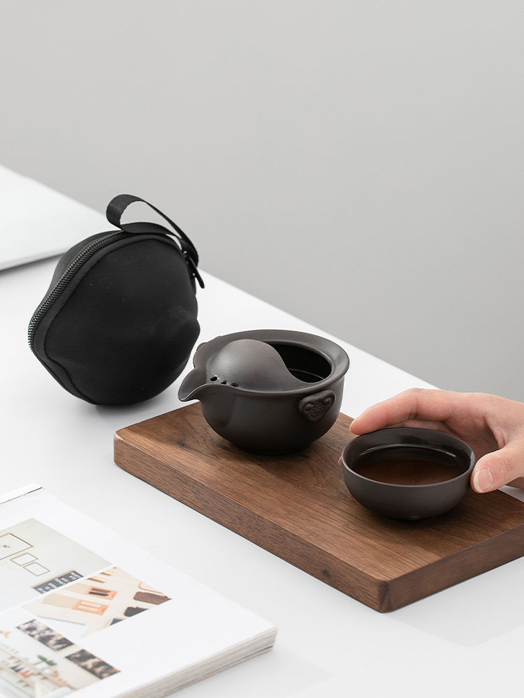 紫砂单个人专用茶具快客杯一壶一杯简易露营便携式手抓泡茶壶茶杯