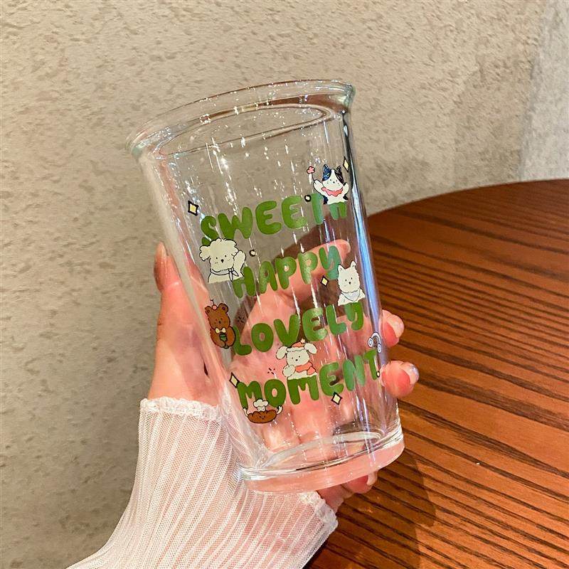 高品质可爱清新350ml透明加厚玻璃杯喝水杯家用杯子咖啡杯牛奶果