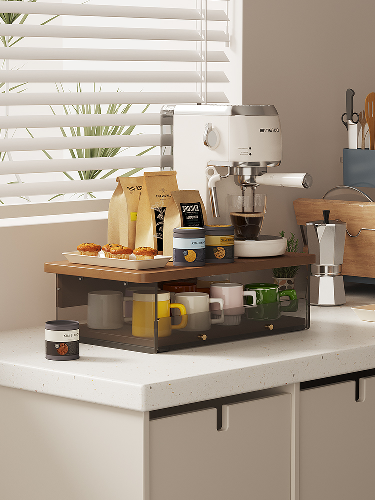 厨房餐边柜桌面靠墙一体储物柜咖啡机收纳架杯架客厅置物架子客厅