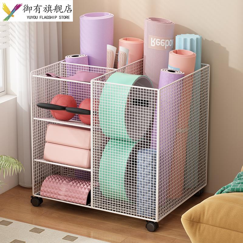 瑜伽垫收纳筐健身器材器械收纳架带轮运动器材收纳球拍篮球置物架