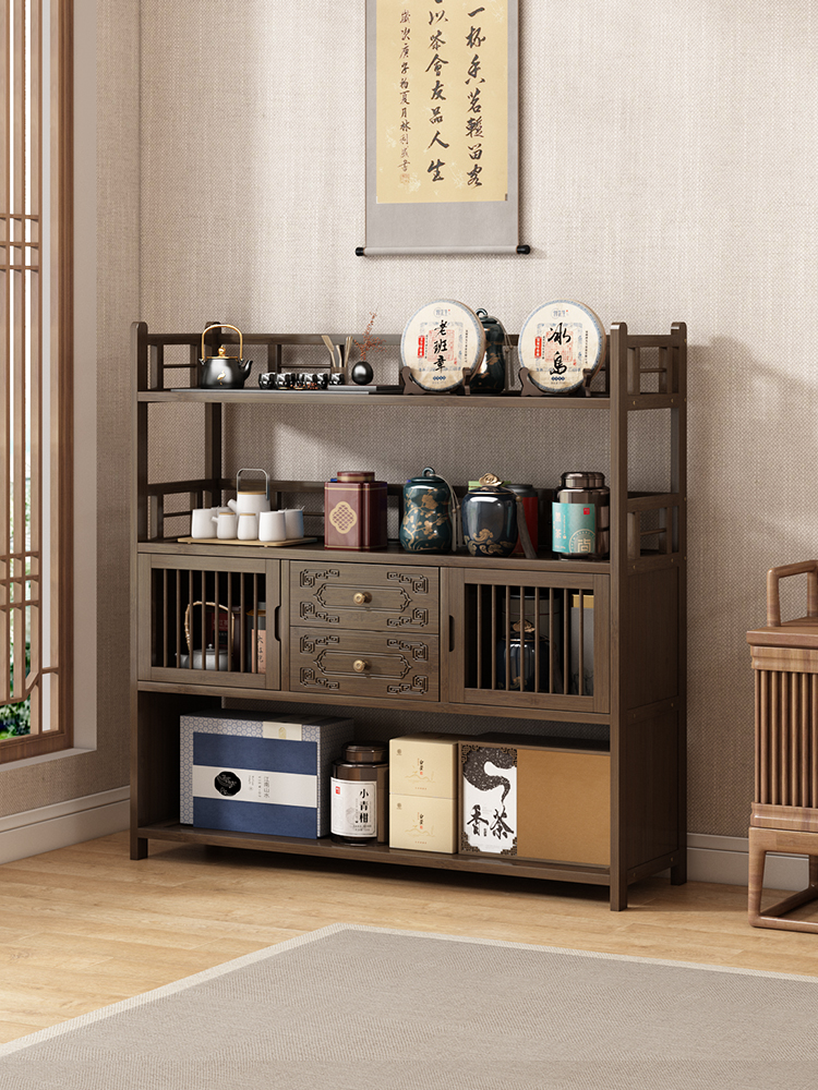 办公室茶水柜博古架置物架家用茶叶柜茶台桌边茶叶茶具收纳储物柜
