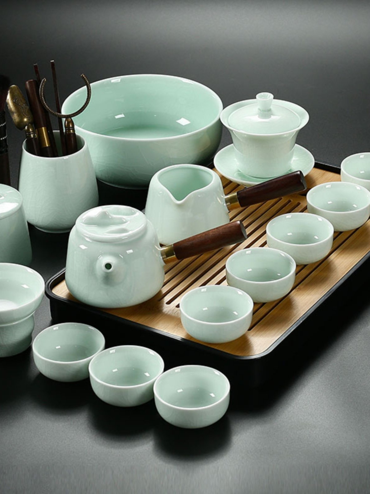 整套汝窑功夫茶具套装陶瓷茶壶盖碗茶杯茶盘轻奢高档家用喝茶茶壶,餐饮具,整套茶具,淘宝优惠券,粉丝福利购,淘宝优惠卷