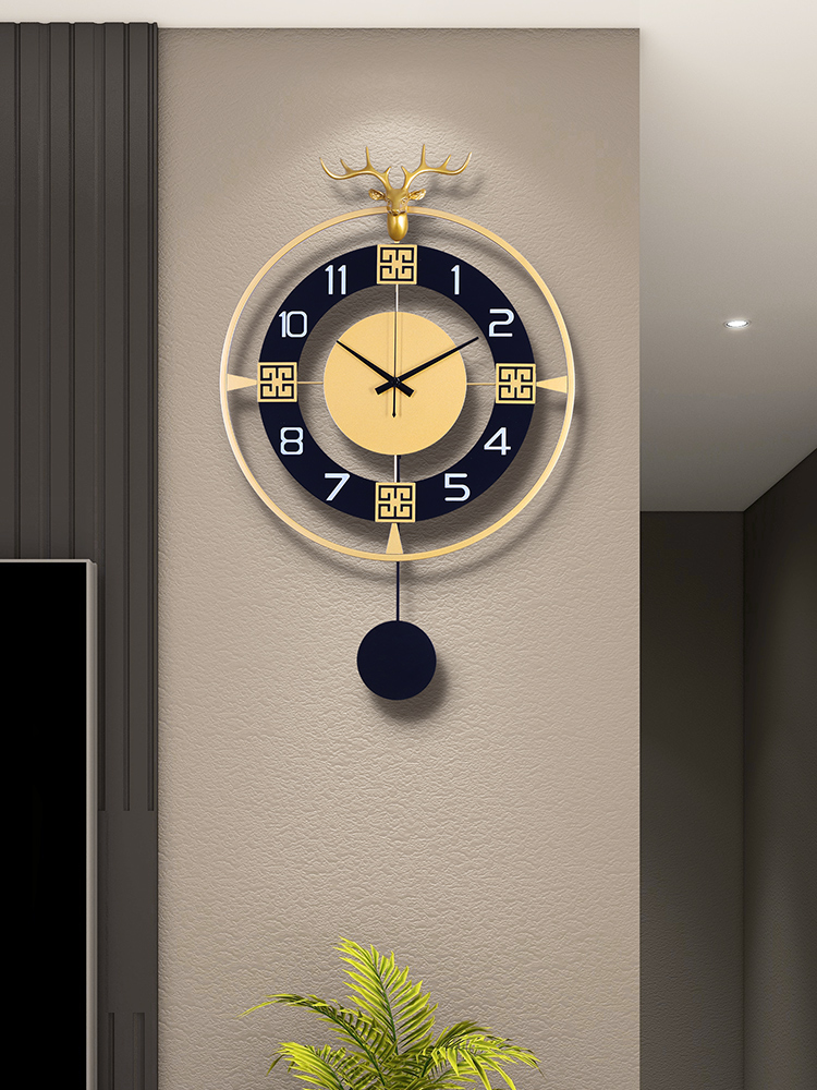 北欧轻奢客厅鹿头挂钟个性创意挂墙时钟现代简约时尚大气家用钟表