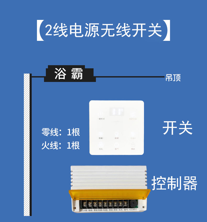 高档卫生间风暖浴霸集成吊顶五合一防水智能无线触摸遥控浴霸开关 电子/电工 浴霸专用开关 原图主图