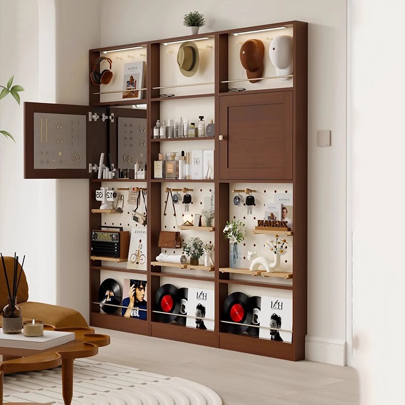 书架门后窄缝收纳落地置物架实木靠墙小户型超薄书报柜子一体靠墙