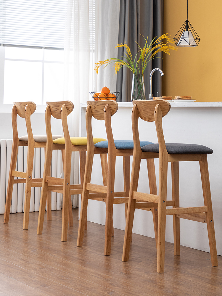 实木吧台椅现代简约靠背椅酒吧椅子奶茶店前台吧台凳北欧高脚凳子