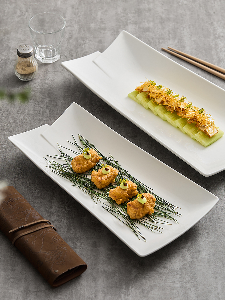 菜盘鱼盘高级感长型蒸鱼盘酒店饭店特色中式盘子长方形冷菜凉菜盘