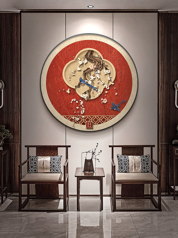 喜眉入口画挂画中国红花鸟对门入口画寓意装饰画中国壁画