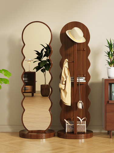 旋转穿衣镜全身落地镜家用卧室可移动立式试衣镜子带挂衣帽架一体