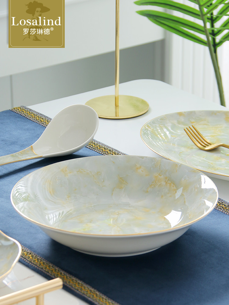 装菜盘子大容量菜盘汤碗深盘大理石纹骨瓷餐具10英寸家用大深汤盘,餐饮具,盘,淘宝优惠券,粉丝福利购,淘宝优惠卷