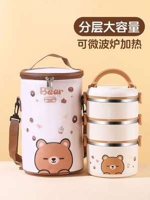 分层保温饭盒304食品级多层可爱便当饭盒上班族可微波炉加热餐盒