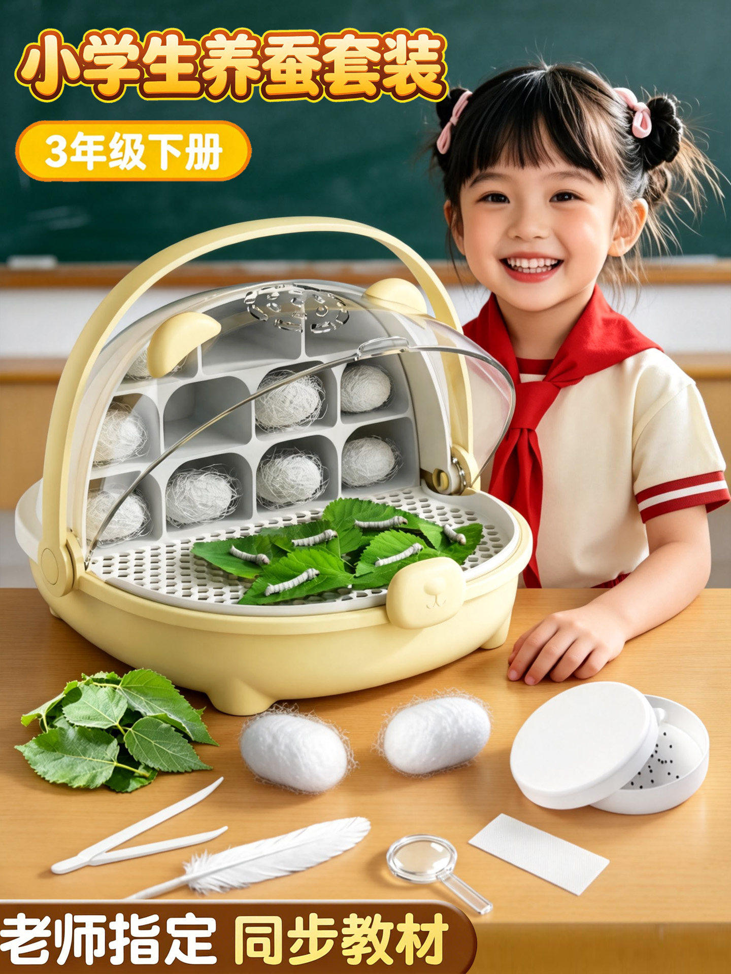 蚕宝宝小学生专用儿童养蚕套装太空养育仓培育饲养盒七彩小蚕别墅