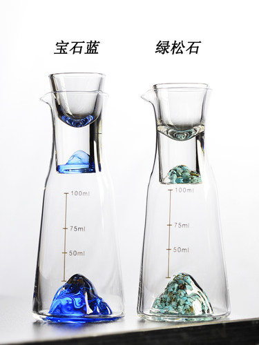 蓝山水晶玻璃高端白酒杯套装刻度分酒器酒壶具家用轻奢烈酒一口杯