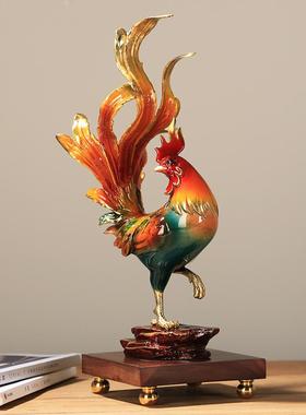 纯铜公鸡摆件珐琅彩招财金鸡报喜礼盒客厅玄关办公室酒柜装饰礼品