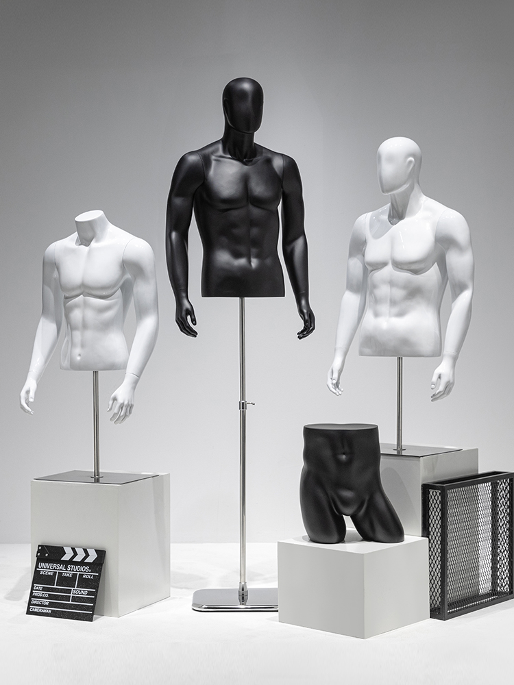 男模特半身假人体黑白人台男装服装店橱窗道具人偶模型展示架全身