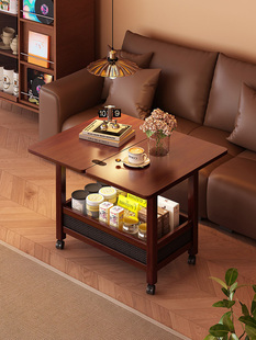 移动茶几可折叠小桌子小户型客厅家用沙发阳台两用实木中古风推车