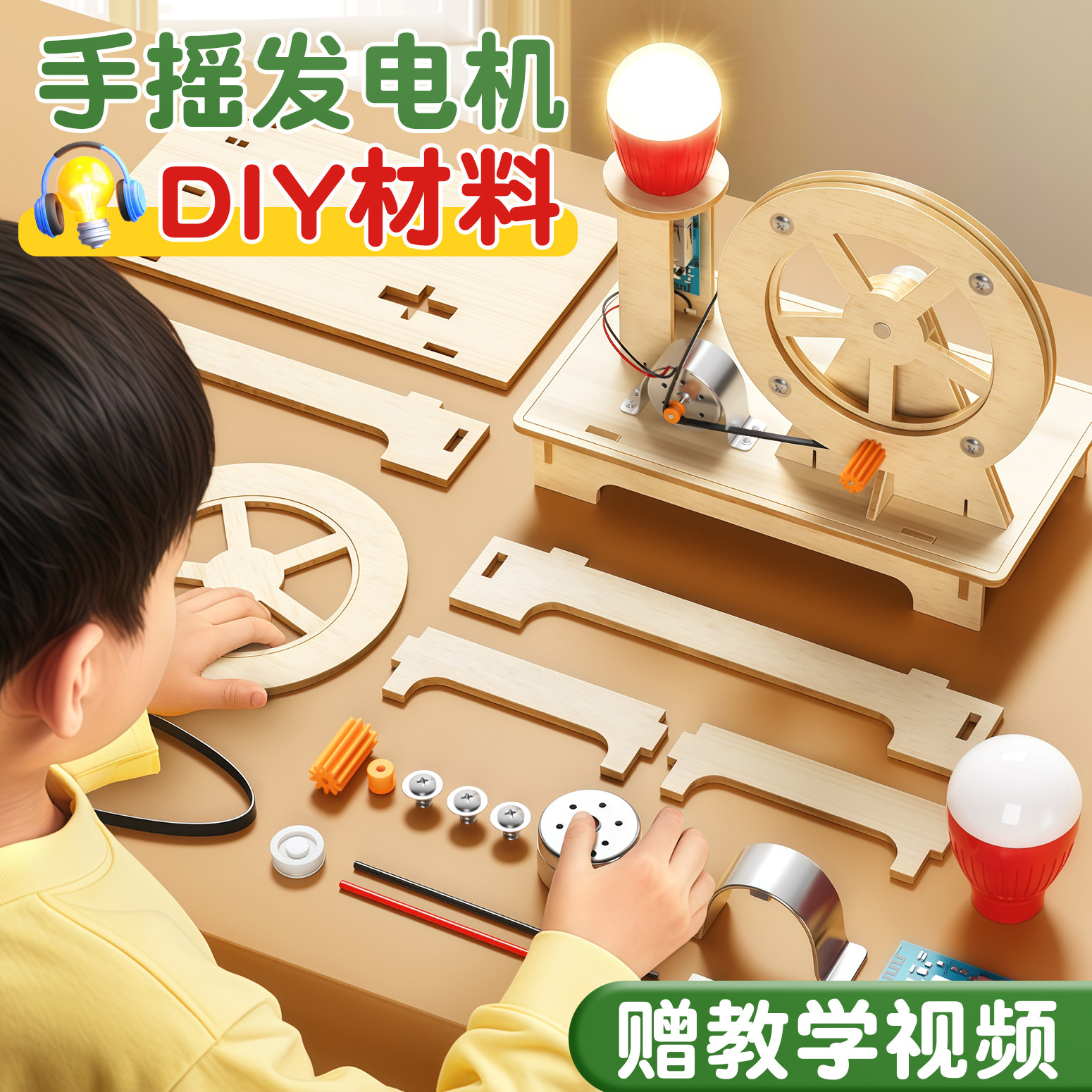 手摇发电机科学小实验套装小学生科技小制作手工diy材料包小发明